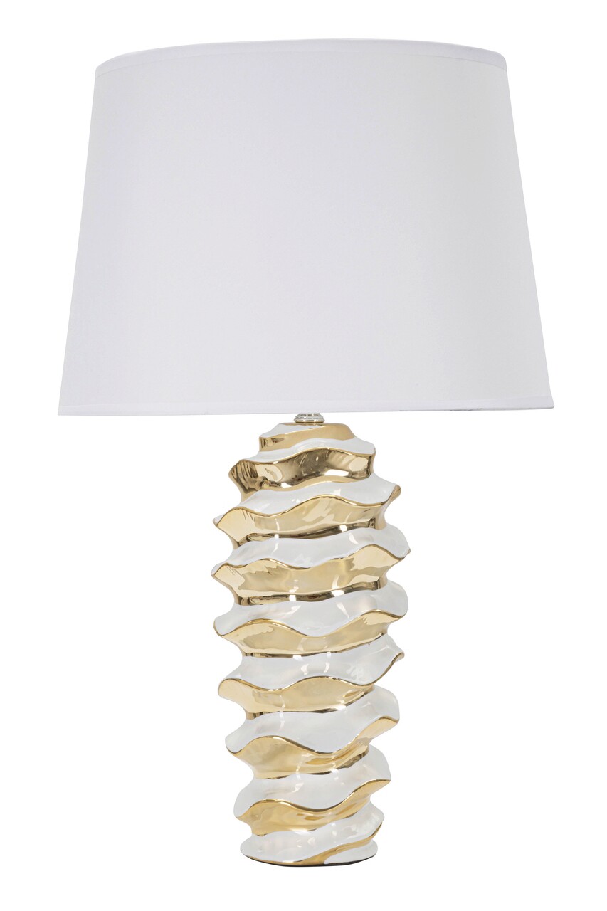 Lampa de masa, Glam Space, Mauro Ferretti, 1 x E27, 40W, Ø33 x 53 cm, ceramica/fier/textil, alb/auriu - imagine 5